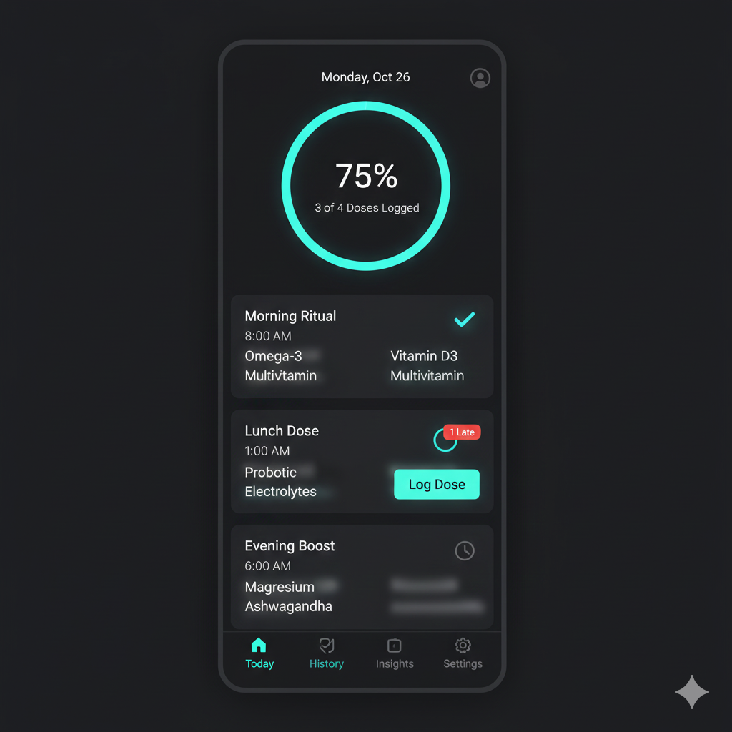 App dashboard showing dose tracking